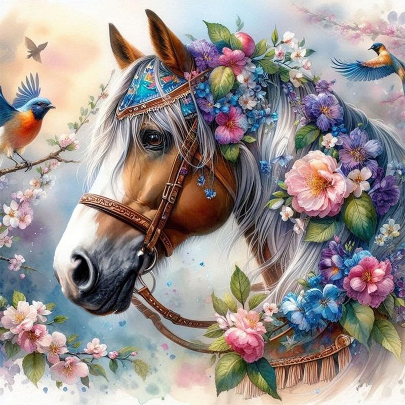 Ekuxom Horse Diamond Art Painting Kits for Adults, Round Full Drill Animal Diamond Art Kits, 5D DIY Horse Painting Crafts Home Wall Decor Gifts 12x12 inch - Image 1