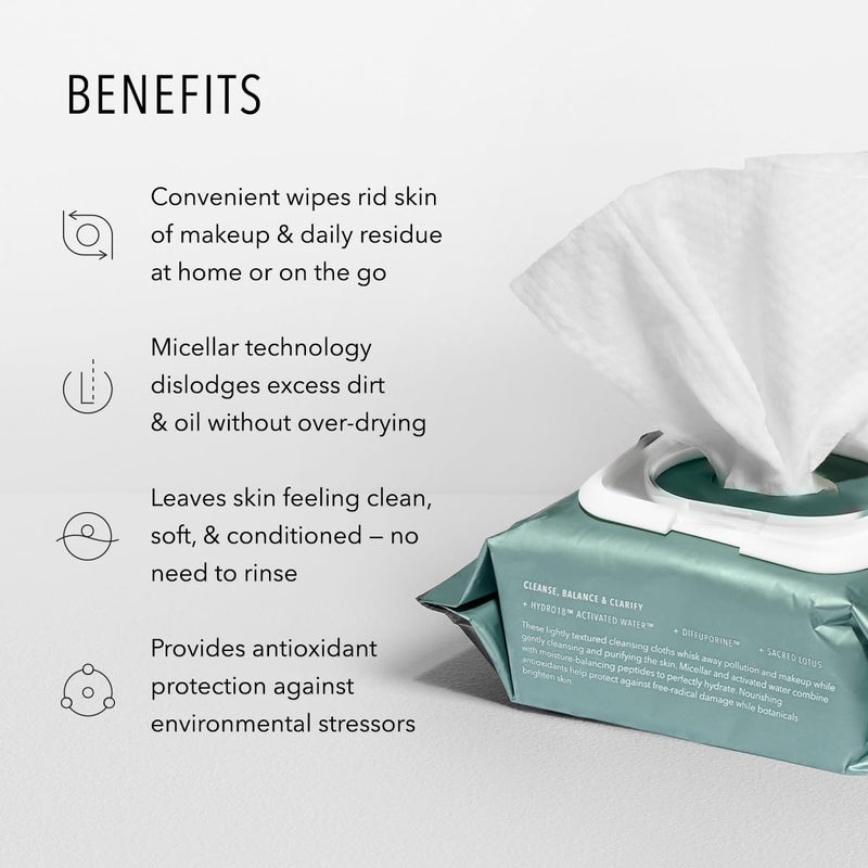 HydroPeptide مناديل هيدروبيبتيد هيدروأكتيف للتنظيف، مناديل وجه ميكليلار، تنظف البشرة بلطف، مرطبة ومغذية، 30 قطعة - Image 3