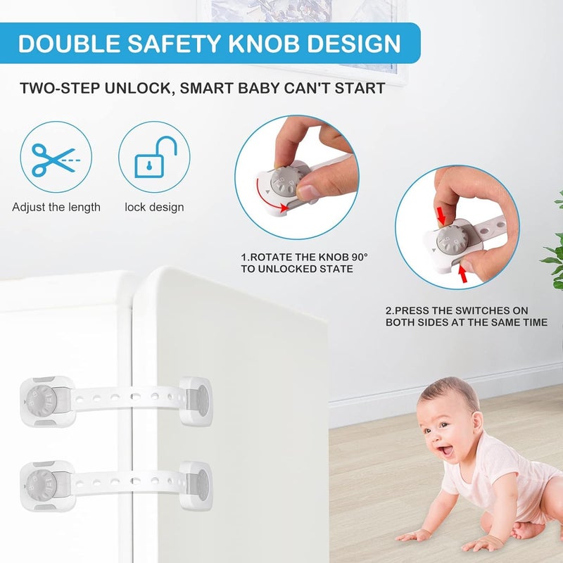 SKY-TOUCH Baby Safety Lock，Child Safety Locks，Multi-Functional Adjustable Double Button Baby Anti-Clip Latch System For Cabinets, Drawers, Fridge, Closet Doors Etc（Pack Of 12） - Image 2