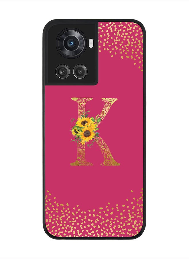 Stylizedd - Rugged Black Edge Case for OnePlus 10R 5G / OnePlus Ace 5G, Slim fit Custom Monogram Initial Letter Mandala Floral Pattern Alphabet- K(Dark Pink Rose) - Image 1