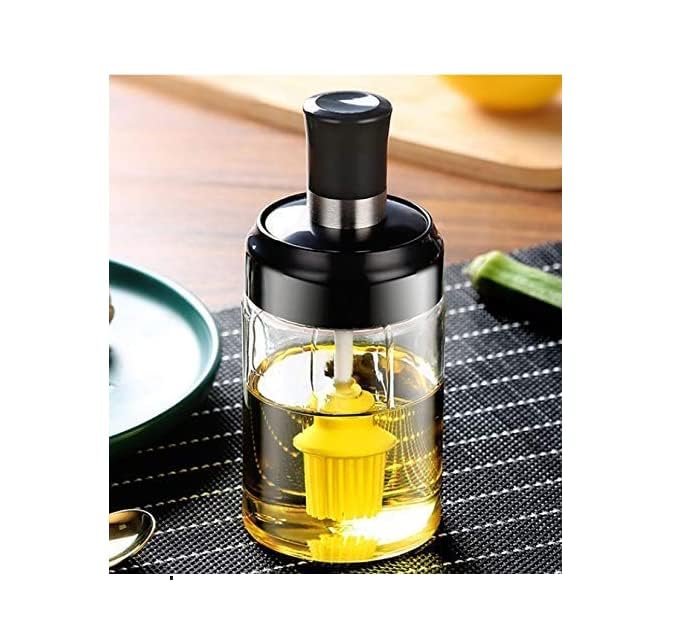 Cozron Cozron 250 ml Borosilicate Seasoning pickle spice storage jar container with spoon for dinning table Glass Jar with Brush for Ghee Butter Oil oil basting brush with bottle - Image 1