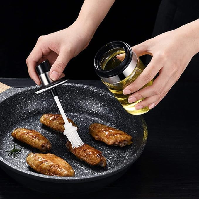 Cozron Cozron 250 ml Borosilicate Seasoning pickle spice storage jar container with spoon for dinning table Glass Jar with Brush for Ghee Butter Oil oil basting brush with bottle - Image 3