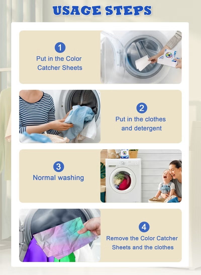 80-Count Color Catcher Sheets, Dye Absorbing Laundry Sheets, Fragrance-Free, Prevent Clothes From Smearing for All Fabrics, Detergent Sheets, Color Absorber Laundry Sheets for Home School - Image 4