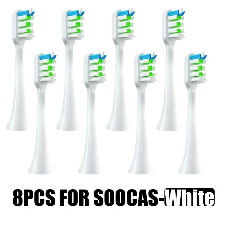 Soocas Replacement Sonic Electric Toothbrush Heads for V1 V2 X3 X3U X5 D2 D3, Soft Bristles, 8 Pack, White - Image 1