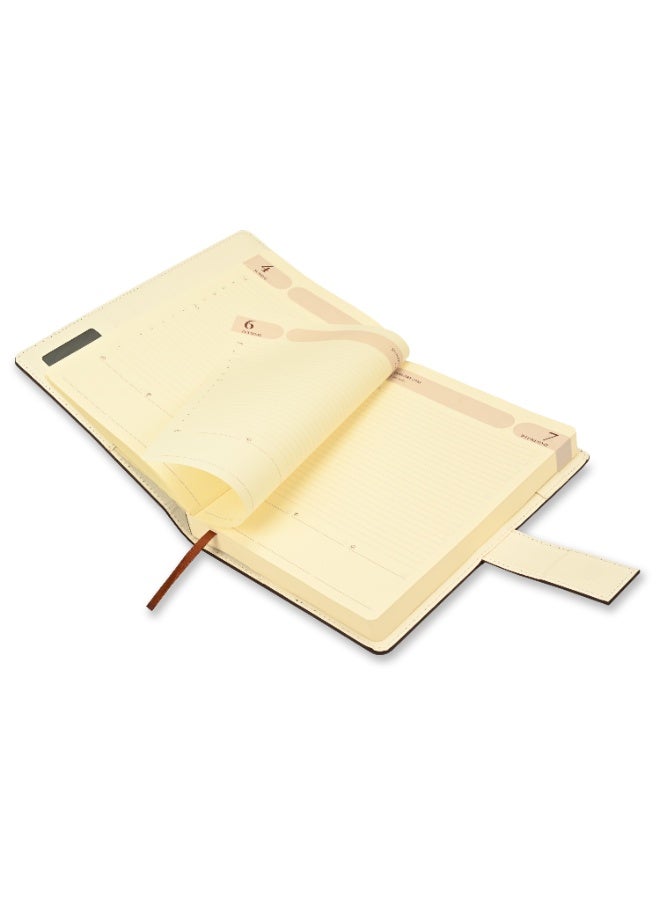 FIS مفكرة 2026، مفكرة بحجم (170x240 مم)، مواد PU إيطالية، غلاف مبطن ومخيط من الجانبين، زوايا دائرية، قفل مغناطيسي، إنجليزي، ورق إيطالي عاجي بوزن 70 جرام، لون بني - FSDI87E26D20N - Image 5