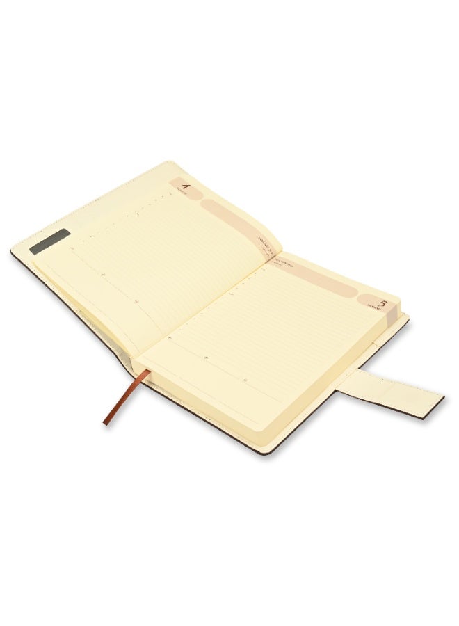 FIS مفكرة 2026، مفكرة بحجم (170x240 مم)، مواد PU إيطالية، غلاف مبطن ومخيط من الجانبين، زوايا دائرية، قفل مغناطيسي، إنجليزي، ورق إيطالي عاجي بوزن 70 جرام، لون بني - FSDI87E26D20N - Image 4