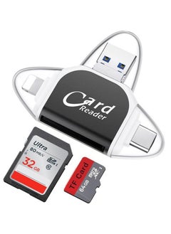4-in-1 Universal SD/TF Card Reader and USB-C Hub Multiport Adapter, Memory Card Reader for iPhone iPad Android Mac PC, and Cameras - Black