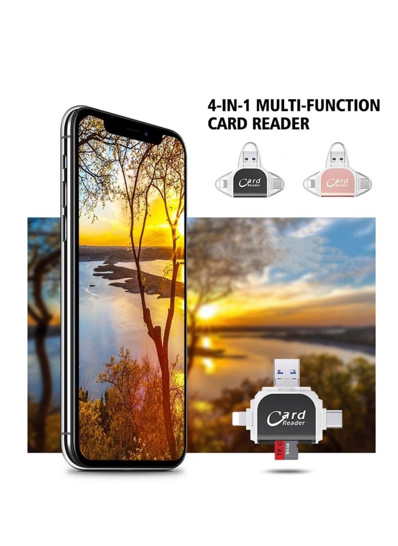 KASTWAVE - 4-in-1 Universal SD/TF Card Reader and USB-C Hub Multiport Adapter, Memory Card Reader for iPhone iPad Android Mac PC, and Cameras - Black - Image 1