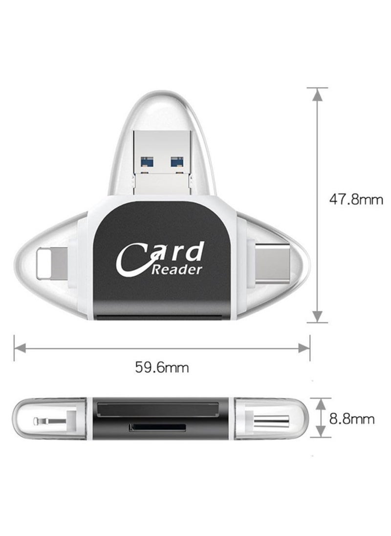 KASTWAVE - 4-in-1 Universal SD/TF Card Reader and USB-C Hub Multiport Adapter, Memory Card Reader for iPhone iPad Android Mac PC, and Cameras - Black - Image 1