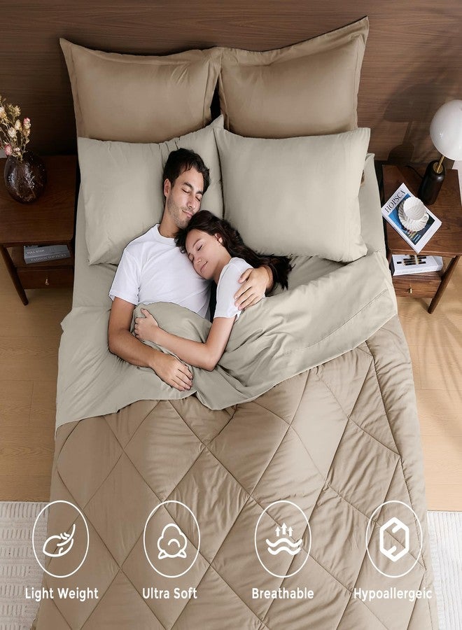 HEVUMYI Khaki & Linen California King Comforter Set - 7-Piece All Season Bed in a Bag Cal King, Ultra Soft Bedding Set with Comforter, Flat Sheet, Fitted Sheet, Pillowcases, Pillow Shams - Image 2