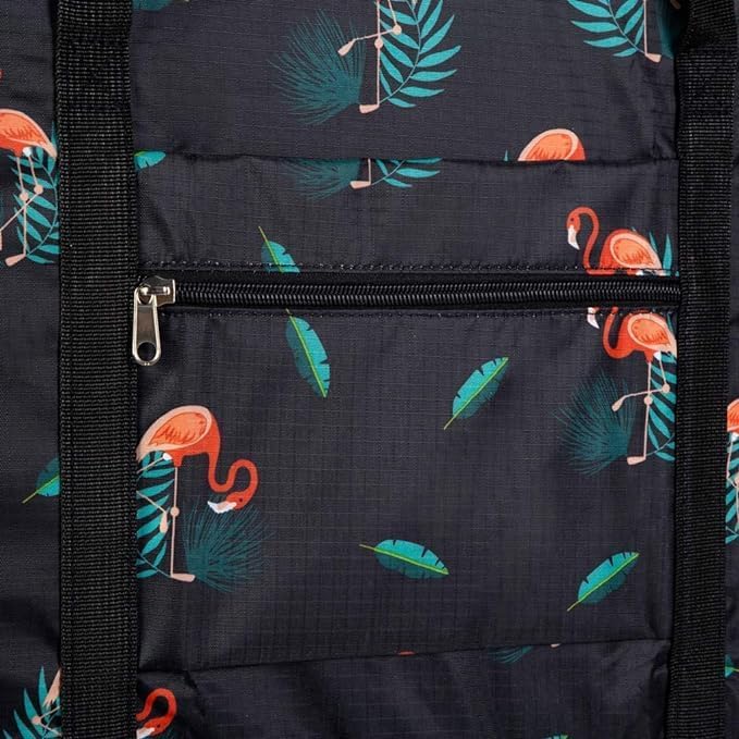 TOCINGO Travel Duffel Bag Foldable Flight Bag Travel Luggage Bag Travel Duffle Tote Bag Waterproof Luggage Organizer Storage (Black- Flamingo) - Image 5