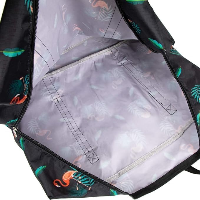 TOCINGO Travel Duffel Bag Foldable Flight Bag Travel Luggage Bag Travel Duffle Tote Bag Waterproof Luggage Organizer Storage (Black- Flamingo) - Image 4