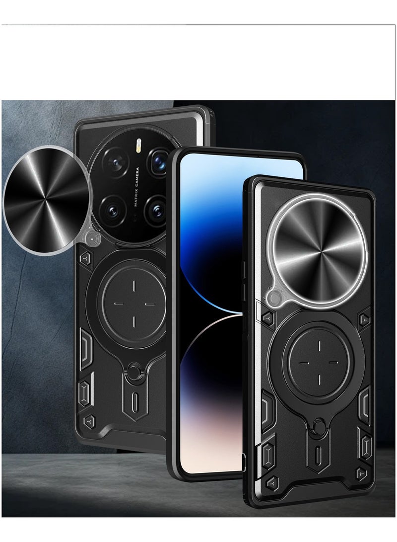 جراب حمايه مقاوم للصدمات وحمايه للكاميرا مزود بدبله معدنيه سي دي متوافق مع Honor Magic 7 Pro  (اسود) - Image 1