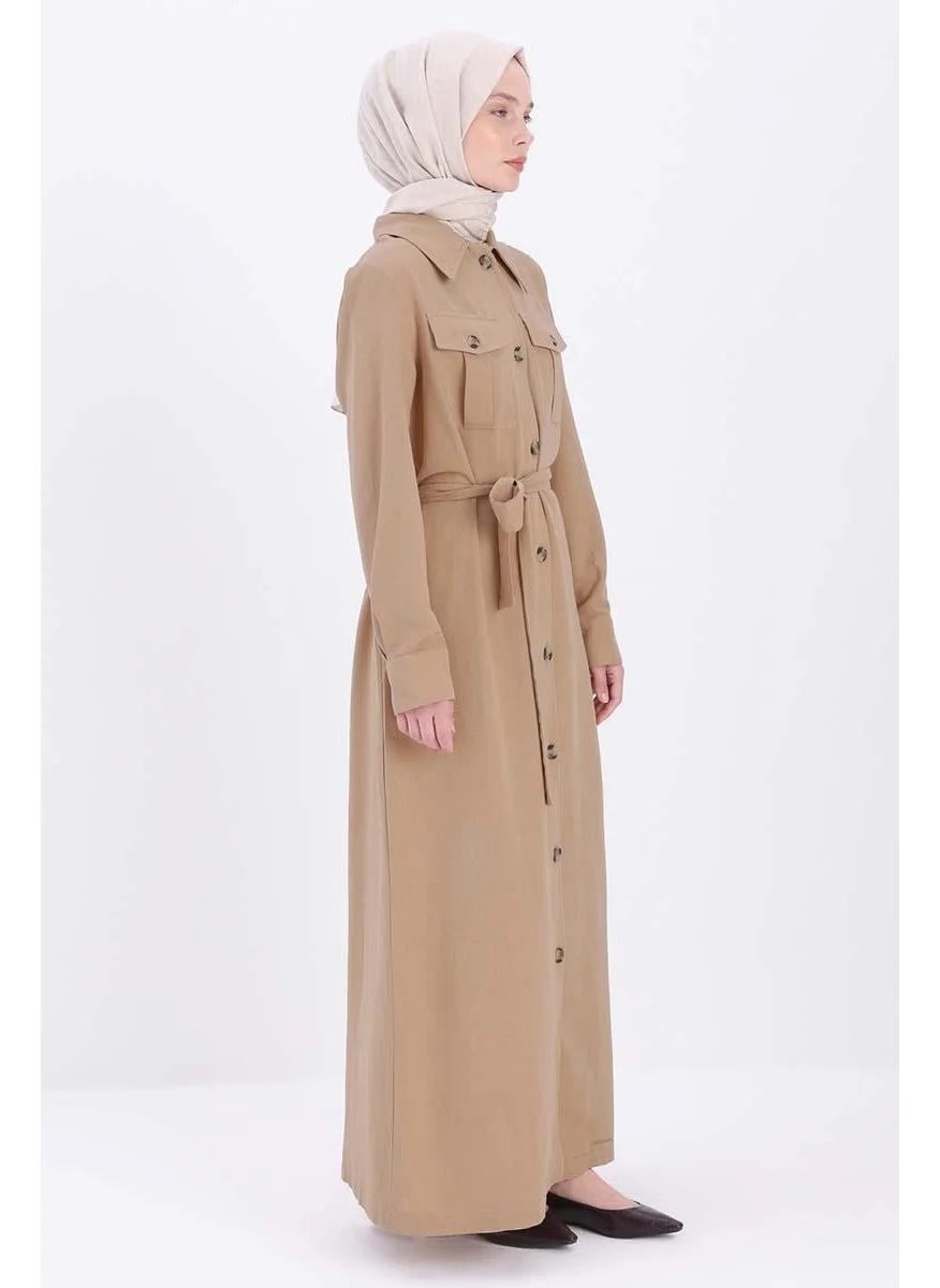 Allday Mink-Pocket Belted Abaya