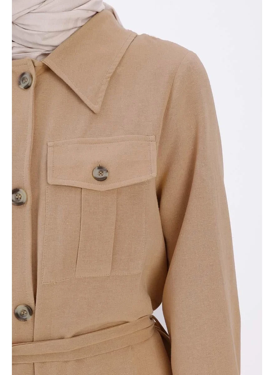 Allday Mink-Pocket Belted Abaya
