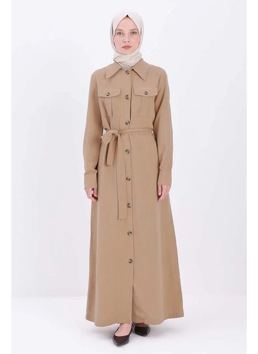 Allday Mink-Pocket Belted Abaya