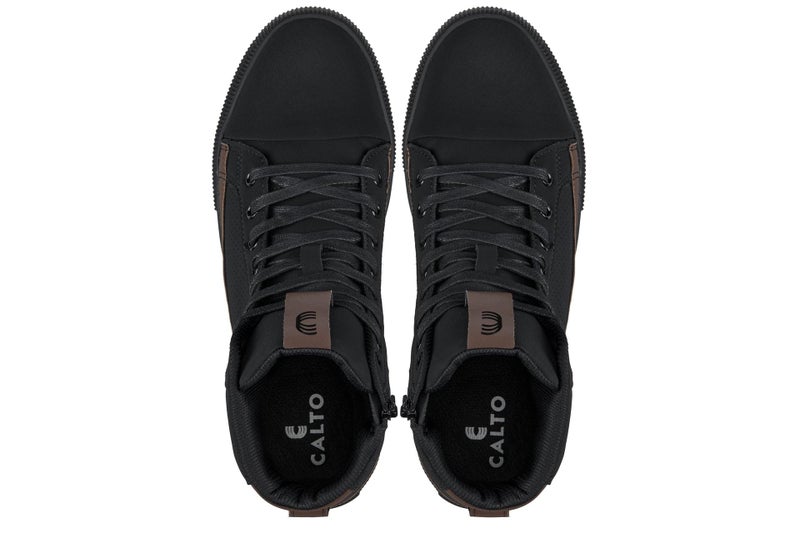 CALTO Men's Invisible Height Increasing Elevator Shoes - Black/Coffee Brown Zip-up Cap Toe High Top Sneaker Boots - 2.4 Inches Taller - S3422 - Size 10 D(M) US - Image 5