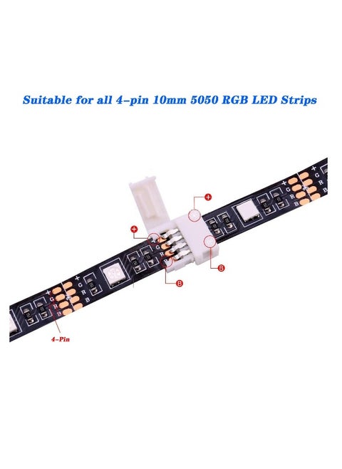 30 قطعة موصل شريط LED RGB كامل، محول تمديد خالٍ من الفجوات 4 دبابيس متوافق مع شريط LED SMD 5050، 20 موصلًا خالٍ من الفجوات، 5 موصلات L و5 موصلات T (10 مم)