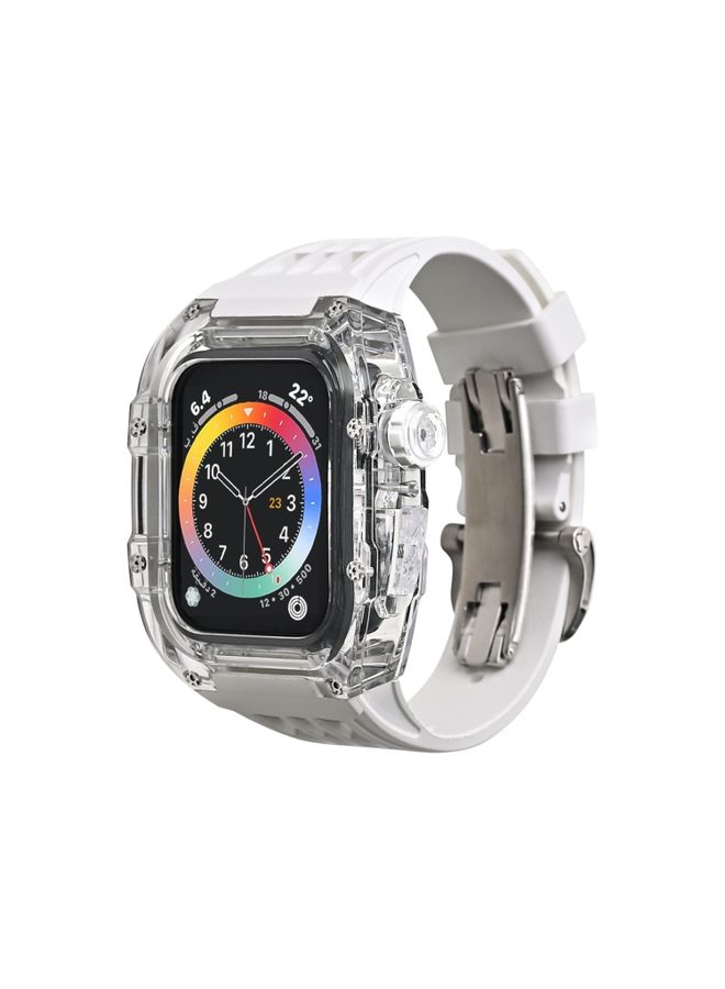 BURAQ Protective Cover Fluorine Rubber Clear Watch Band Case For Apple Watch Series 8&7 45mm/SE 2&6&SE&5&4 44mm(White)