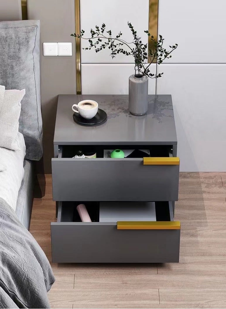 طاولة بجانب السرير، طاولة بجانب السرير مع درج، خزانة خشبية بجانب السرير مع رف تخزين مفتوح، طاولة بجانب السرير من طبقتين لغرف النوم والمساكن والمساحات الصغيرة (رمادي، CT042) - Image 2