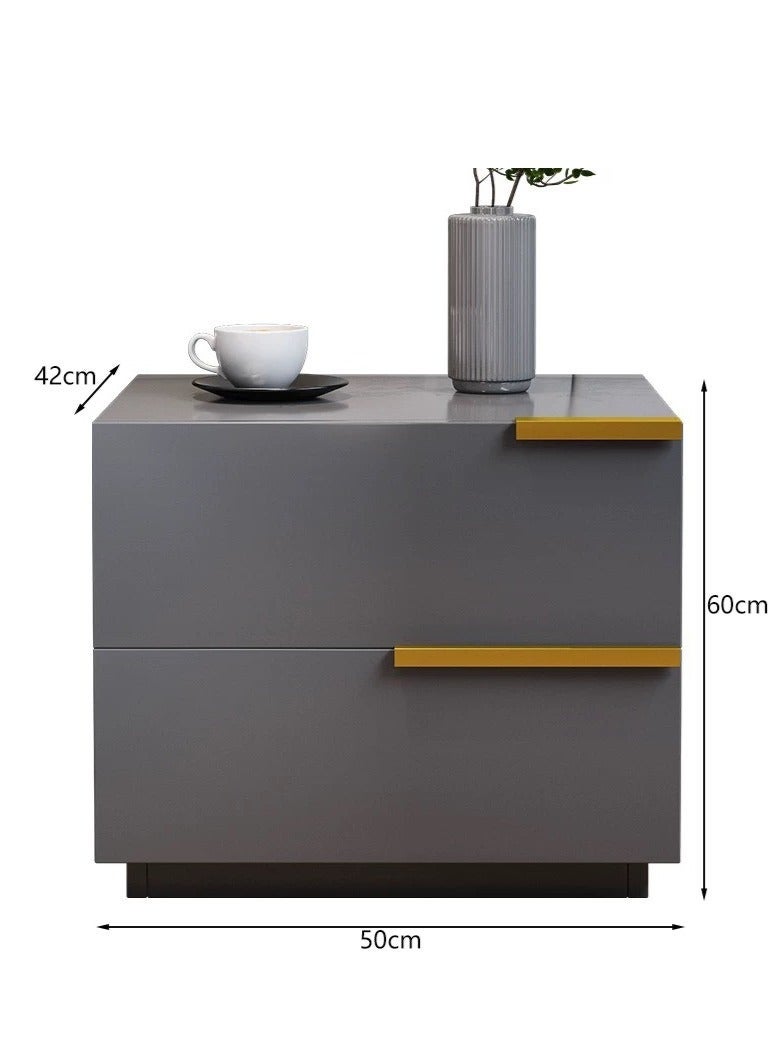 طاولة بجانب السرير، طاولة بجانب السرير مع درج، خزانة خشبية بجانب السرير مع رف تخزين مفتوح، طاولة بجانب السرير من طبقتين لغرف النوم والمساكن والمساحات الصغيرة (رمادي، CT042) - Image 3