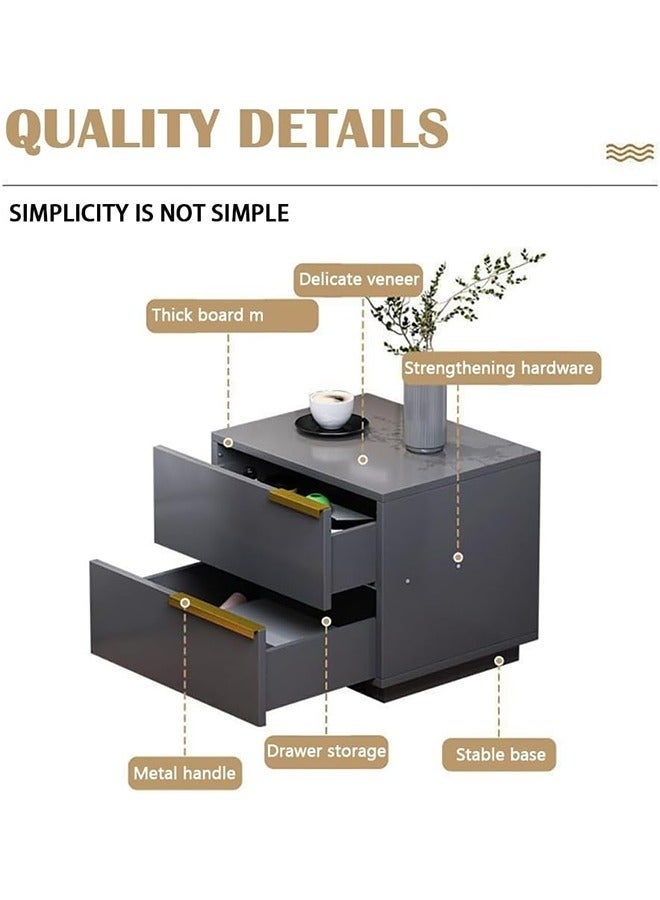 طاولة بجانب السرير، طاولة بجانب السرير مع درج، خزانة خشبية بجانب السرير مع رف تخزين مفتوح، طاولة بجانب السرير من طبقتين لغرف النوم والمساكن والمساحات الصغيرة (رمادي، CT042) - Image 4