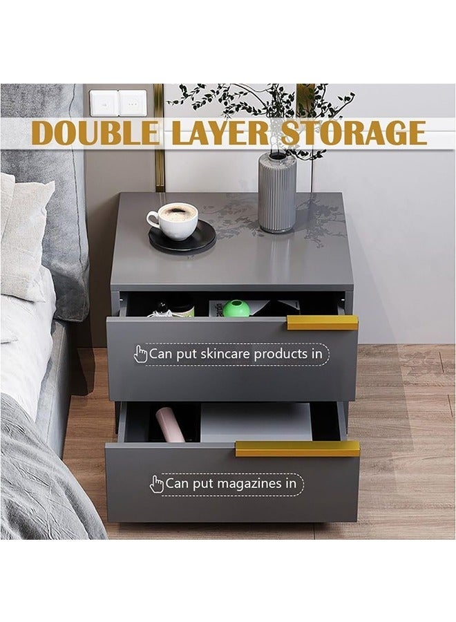 طاولة بجانب السرير، طاولة بجانب السرير مع درج، خزانة خشبية بجانب السرير مع رف تخزين مفتوح، طاولة بجانب السرير من طبقتين لغرف النوم والمساكن والمساحات الصغيرة (رمادي، CT042) - Image 5