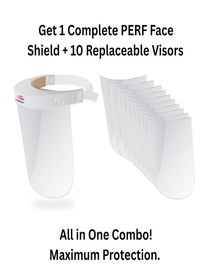 PERF Face Shield | High-Impact Resistant Polycarbonate Visor | Comfortable Adjustable Elastic Band with Replaceable Polycarbonate Visor (One Complete Face Shield + 10 Replaceable Visors) - Image 2