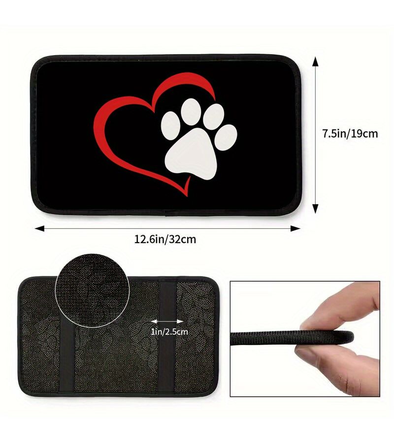 1 Piece Heart Shaped Colorful Dog Print Car Armrest Mat Center Console Pad Storage Box Interior Decor Accessories For Auto Sedan SUV Van Little White Dog Paw - Image 2