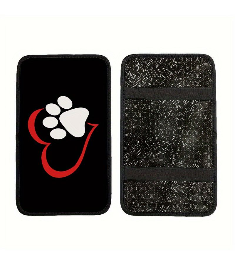 1 Piece Heart Shaped Colorful Dog Print Car Armrest Mat Center Console Pad Storage Box Interior Decor Accessories For Auto Sedan SUV Van Little White Dog Paw - Image 3
