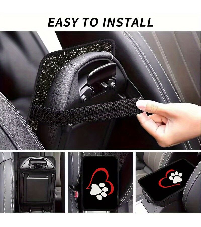1 Piece Heart Shaped Colorful Dog Print Car Armrest Mat Center Console Pad Storage Box Interior Decor Accessories For Auto Sedan SUV Van Little White Dog Paw - Image 4