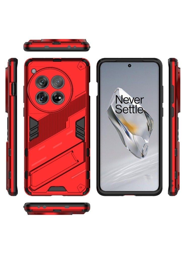 Case For OnePlus 12 5G Punk Armor 2 in 1 PC Plus TPU Phone Case with Holder Red - Image 3