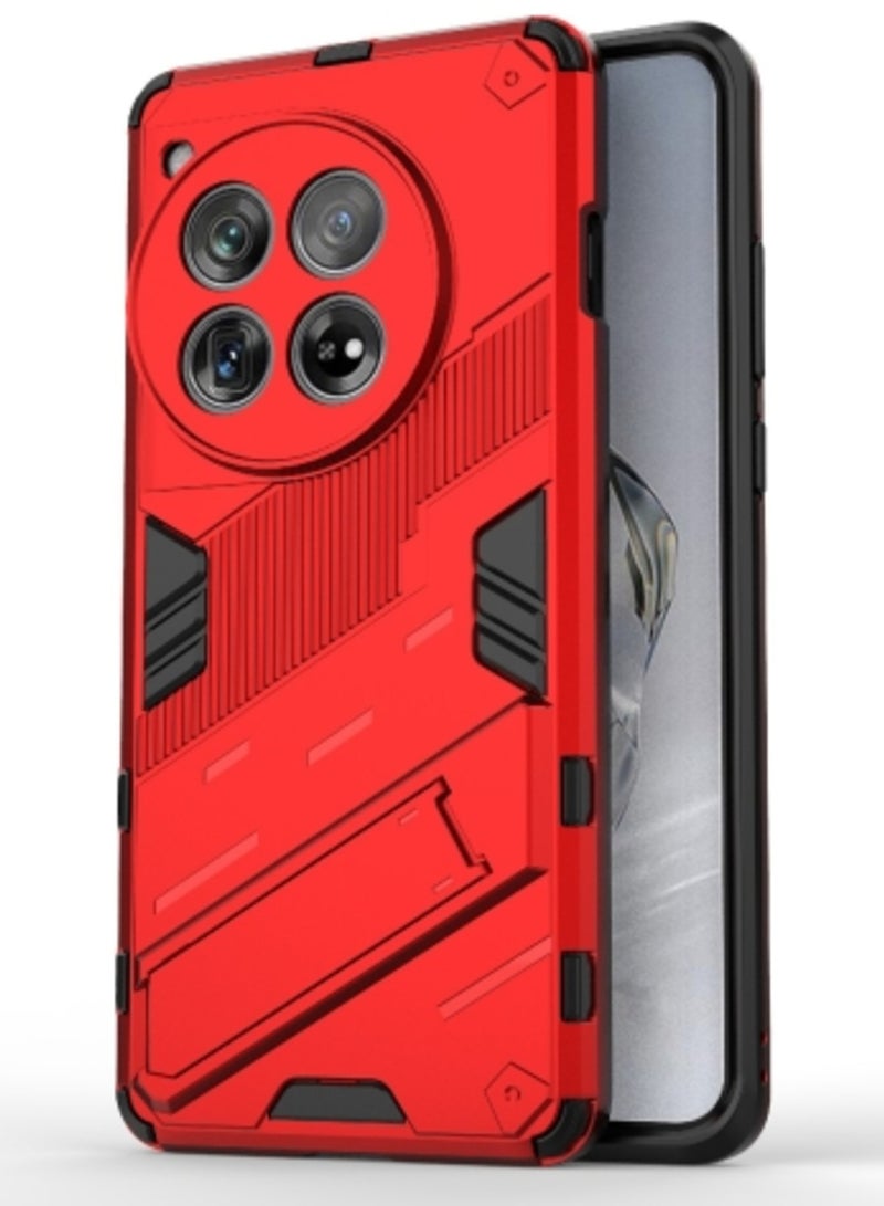 Case For OnePlus 12 5G Punk Armor 2 in 1 PC Plus TPU Phone Case with Holder Red - Image 1