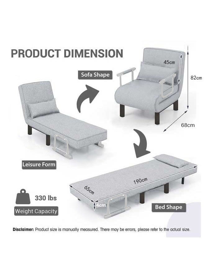 WALALLA Convertible Sofa Bed, Folding Sofa Bed 3-in-1 Foldable Lounge Couch for Living Room Linen Fabric Armchairs Upholstered Lazy Bed, for Nursery Living Room Office Grey 65 * 190cm - Image 2
