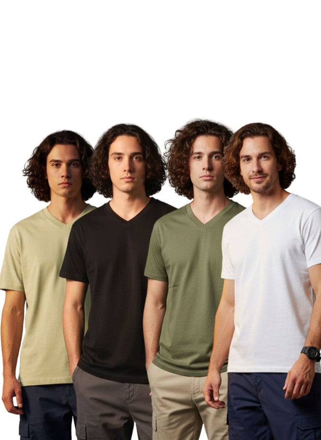 OUTLAWS Men's 4-Pack V-Neck Bio Finish T-Shirt in Solid Colors - Image 2
