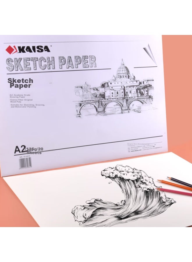 KAISA A2 Sketch Paper, 135g Thick, 20 Sheets, Art Student Drawing Paper, Practice Exam Sketch Paper, Pencil Architecture Construction Design Drawing Paper, Ks-90319 - Image 1