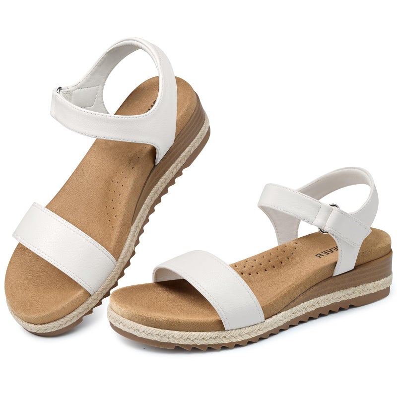 SHIBEVER Dressy Wedge Women Sandals: White Espadrille Summer Casual Platform Arch Support Comfortable Walking Low Wedges Sandal for Womens Shoes Size 8 - Image 1