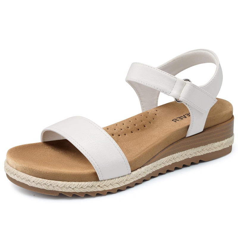 SHIBEVER Dressy Wedge Women Sandals: White Espadrille Summer Casual Platform Arch Support Comfortable Walking Low Wedges Sandal for Womens Shoes Size 8 - Image 3
