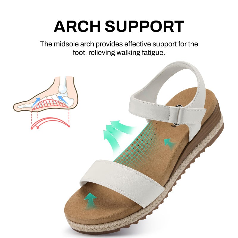 SHIBEVER Dressy Wedge Women Sandals: White Espadrille Summer Casual Platform Arch Support Comfortable Walking Low Wedges Sandal for Womens Shoes Size 8 - Image 5