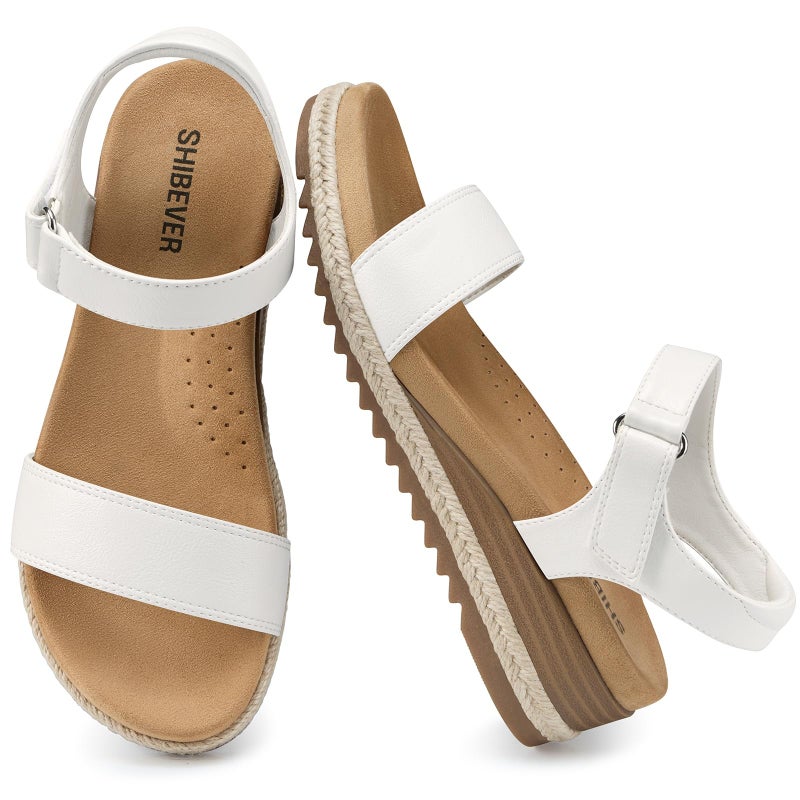 SHIBEVER Dressy Wedge Women Sandals: White Espadrille Summer Casual Platform Arch Support Comfortable Walking Low Wedges Sandal for Womens Shoes Size 8 - Image 4