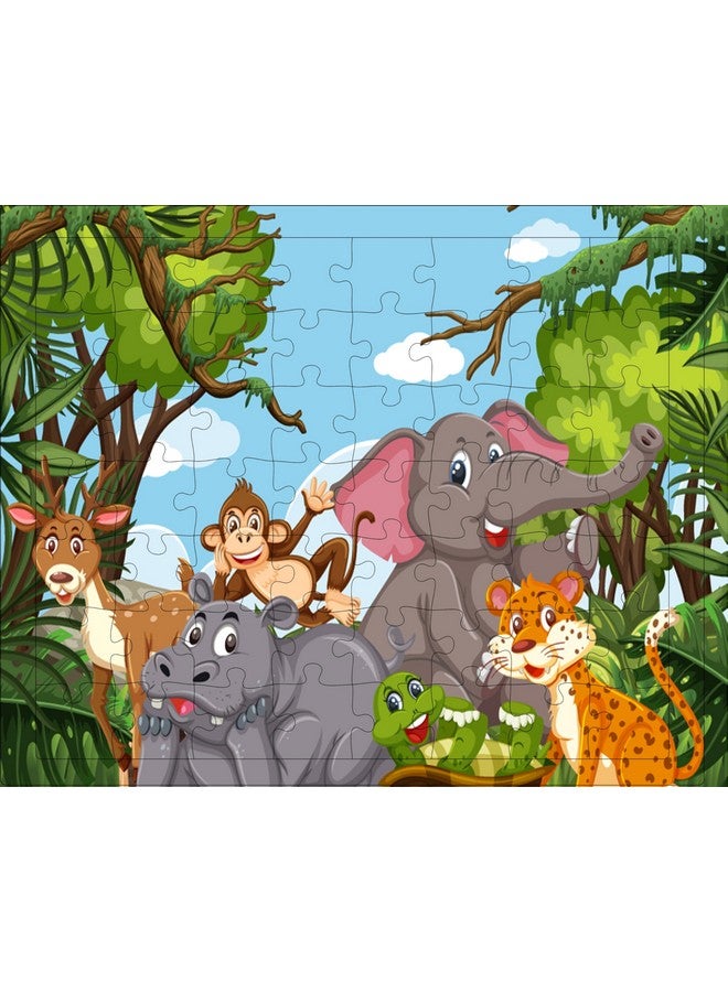 Fiddlys 54 Pcs Wood Jigsaw Puzzles for Kids & Children Age 6+ Animal World and Sea World (Jungle World) - Image 1