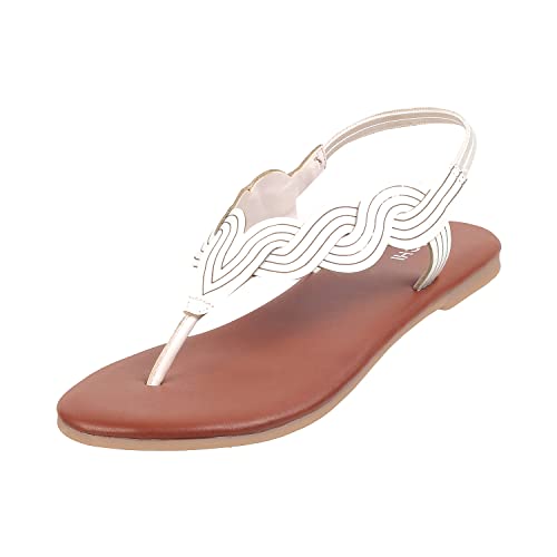 Mochi Women White Flat Synthetic Sandal UK/4 EU/37 - Image 1