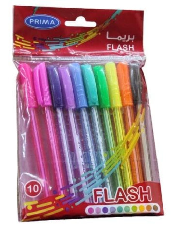بريما قلم حبر جاف بريما فلاش، مجموعة من 10 ألوان متنوعة - Image 1