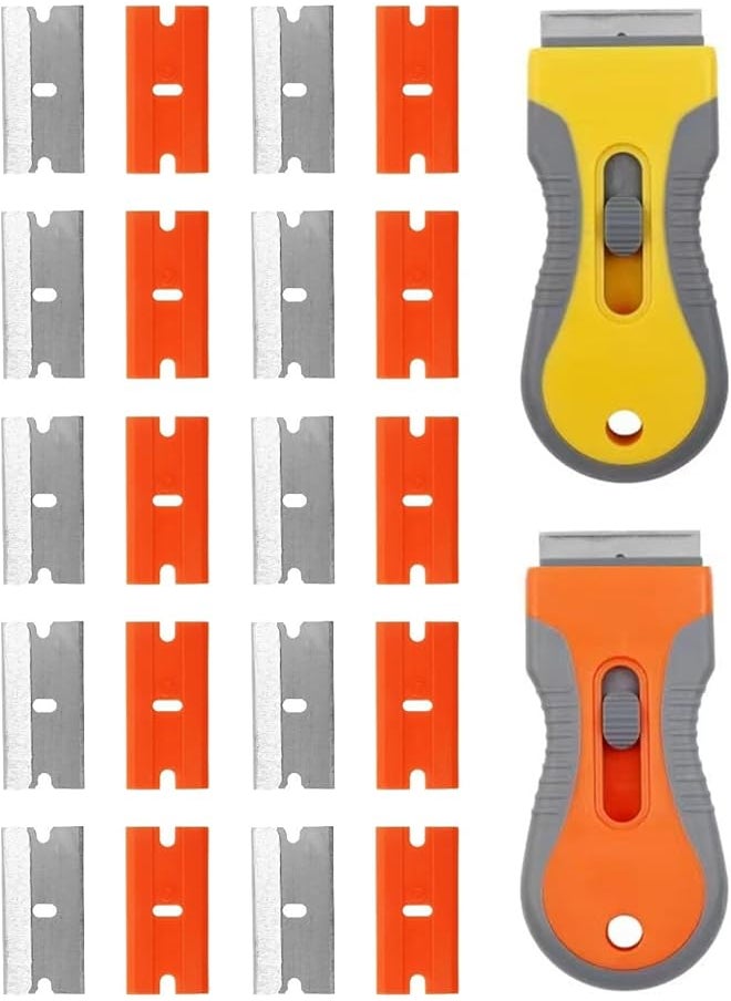 PROMASS Ceramic Scraper,2 Pack Scraper Tool with 10Pcs Plastic Blades and 10Pcs Metal Blades Replaceable,Multi-Purpose Cleaning Scraper, for Removing Decals, Stickers, Labels, Caulk, Adhesive, Glue,Paint  - Image 1