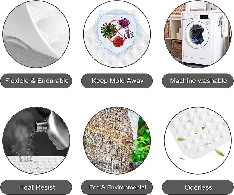 JUGTE Anti Skid Mat for Bathroom Floor Shower mats for Bathroom Anti Slip with Foot Scrubber Bath mat Anti Slip with Suction Cups & Drain Holes (70x35 Cm) (White) - Image 5