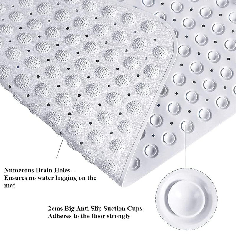 JUGTE Anti Skid Mat for Bathroom Floor Shower mats for Bathroom Anti Slip with Foot Scrubber Bath mat Anti Slip with Suction Cups & Drain Holes (70x35 Cm) (White) - Image 2