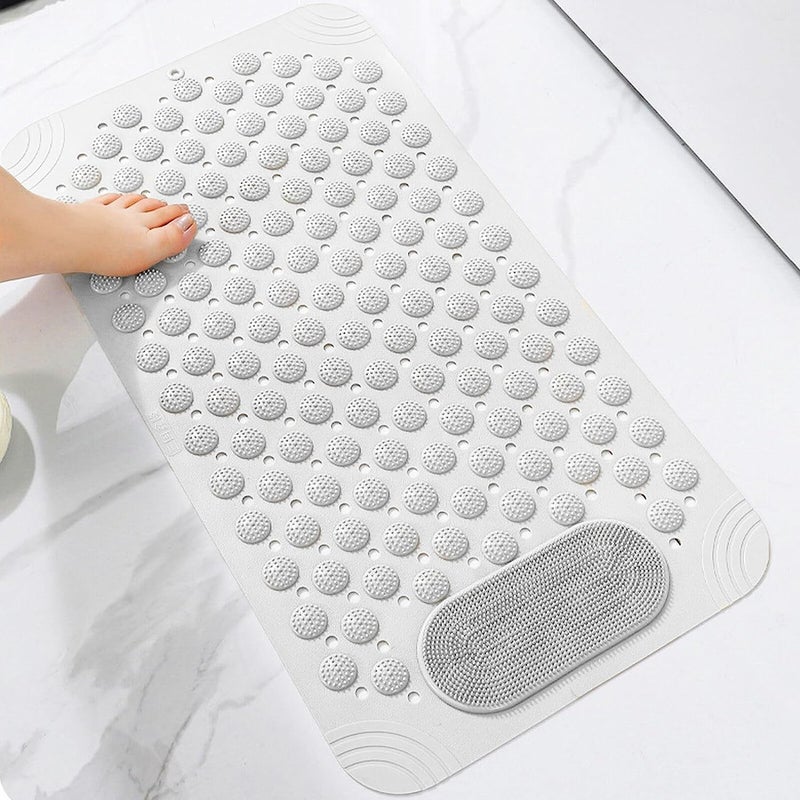 JUGTE Anti Skid Mat for Bathroom Floor Shower mats for Bathroom Anti Slip with Foot Scrubber Bath mat Anti Slip with Suction Cups & Drain Holes (70x35 Cm) (White) - Image 4