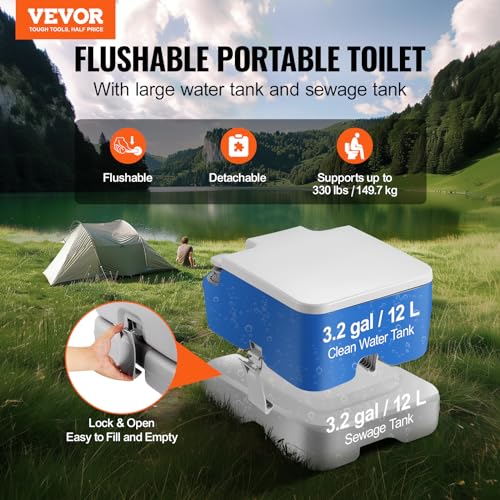 VEVOR Portable Toilet for Camping Porta Potty with 32 Gal Waste Tank 32 Gal Flush Tank PushButton Pressurized Flush Commode with Level Indicator Travel Toilet for Adults Kids Camping Car Trips - Image 3