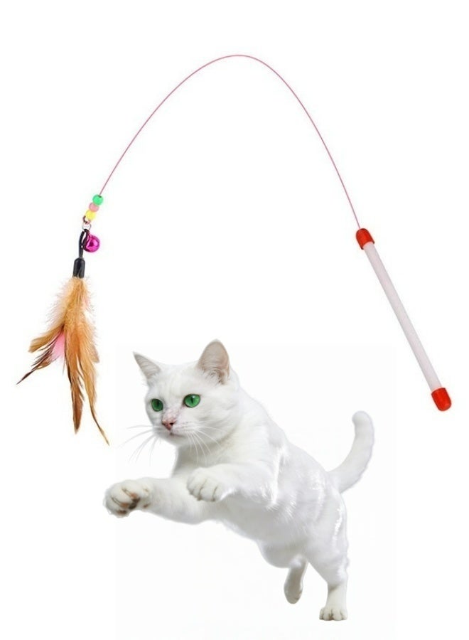 Wire Chaser Wand Teaser Feather Toy Multicolour With Extra 1pc Replacement Head Interactive For Cats Kitten Playtime Home Indoor Outdoor - Image 1