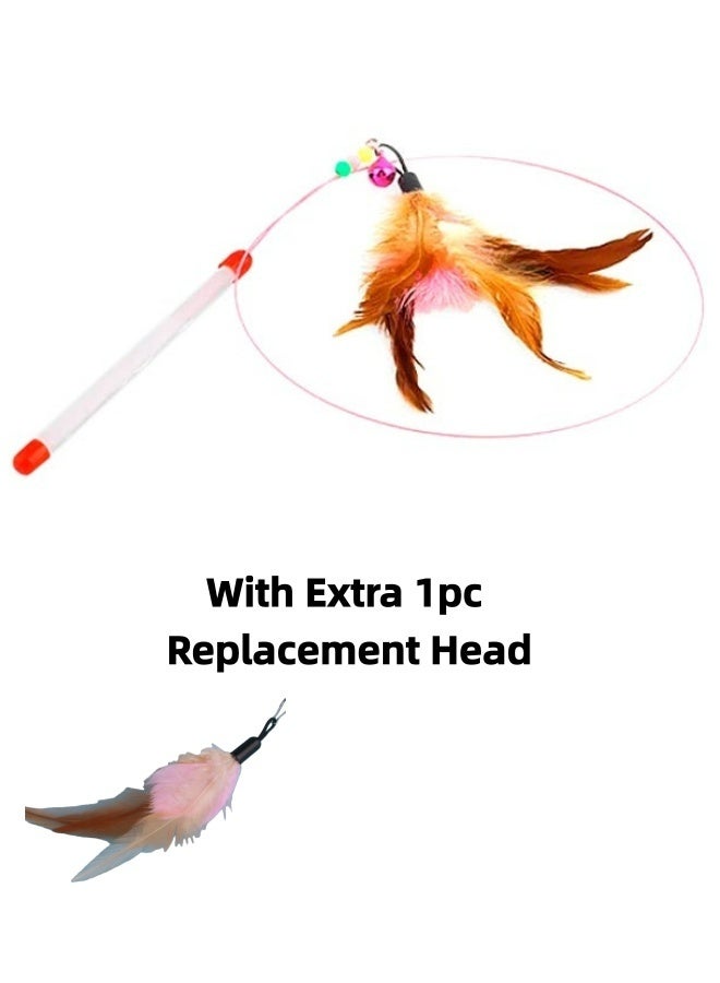 Wire Chaser Wand Teaser Feather Toy Multicolour With Extra 1pc Replacement Head Interactive For Cats Kitten Playtime Home Indoor Outdoor - Image 2